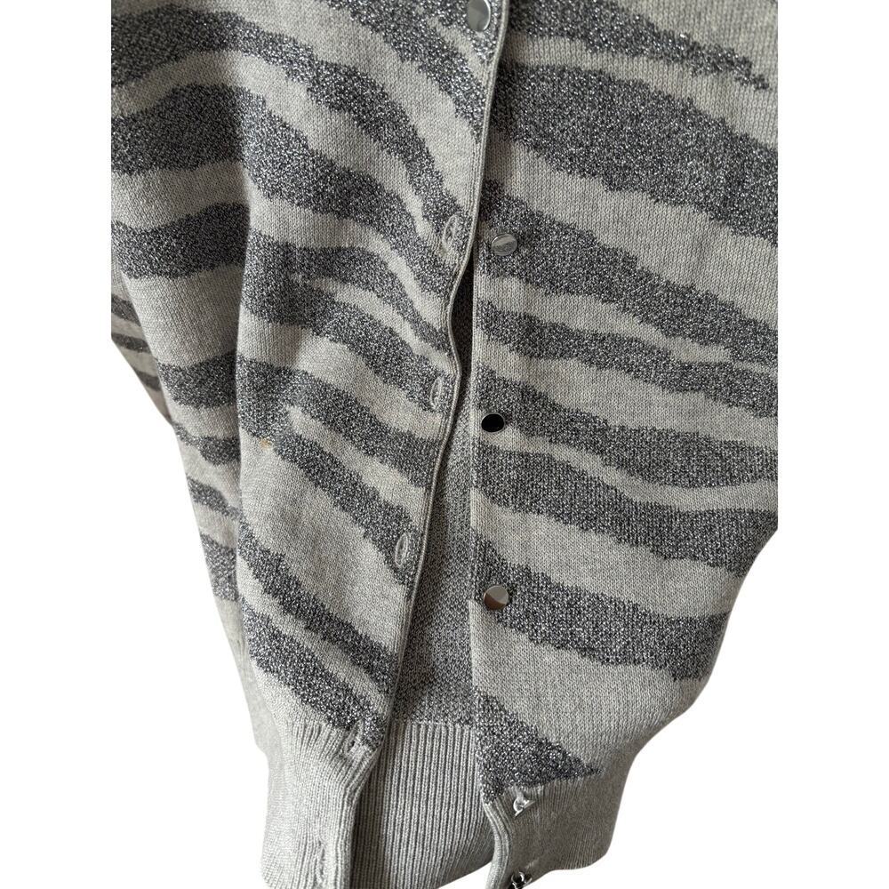 Banana Republic Zebra Print Cardigan Sweater Women’s Large Gray Metallic Knit - Picture 4 of 10